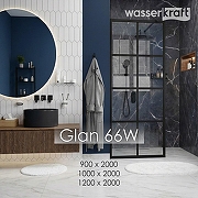 Душевая перегородка WasserKRAFT Glan 90 66W39 профиль Черный матовый стекло прозрачное-1