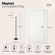 Торшер Maytoni Ring MOD013FL-01B цвет плафона/подвески Белый, цвет арматуры Черный-6
