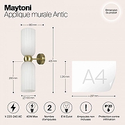 Настенный светильник Maytoni Modern 2 MOD302WL-02W цвет плафона/подвески Белый, цвет арматуры Золото-6