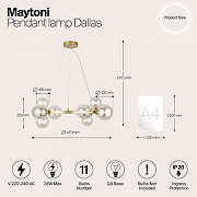 Подвесной светильник Maytoni Dallas MOD545PL-11G цвет плафона/подвески Коньячный, цвет арматуры Золото-4