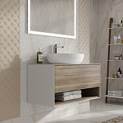 Тумба под раковину Kerama Marazzi Plaza Modern 100 PLB.M.100.1\OAK.O подвесная Белая глянцевая Дуб Орегон-3