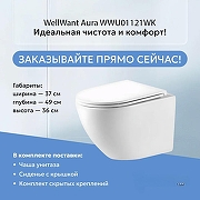 Унитаз подвесной WellWant Aura WWU01121WK с сиденьем Микролифт-3
