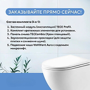Унитаз с инсталляцией WellWant Aura WWU01121WK + Tece Profil 9400412 с сиденьем Микролифт и клавишей смыва Хром глянцевый-3