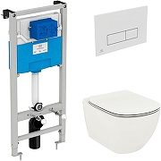 Комплект унитаза с инсталляцией Ideal Standard Tesi Aqua Blade T3868V1/121AC с сиденьем Микролифт и Белой клавишей смыва