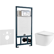 Комплект унитаза WeltWasser Merzbach 043 GL-WT 10000009939 с сиденьем Микролифт и инсталляцией WeltWasser WW Marberg 507 10000005949+10000005953 с сиденьем и клавишей смыва Хром глянцевый-1