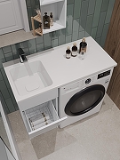Тумба с раковиной Orange Sistema 100 L STK-40TUW+RAL с бельевой корзиной Белая-10