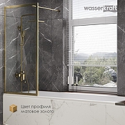 Шторка на ванну WasserKRAFT Abens 80 20W01-80 BG Fixed WasserSchutz профиль Матовое золото стекло прозрачное-6