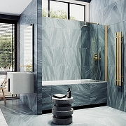 Шторка на ванну Maybah Glass MGV-598-3 600x1400 поворотная на монопетле Золото стекло прозрачное-2