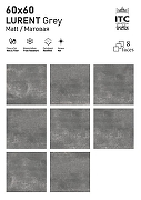 Керамогранит ITC Ceramic LURENT Silver Satin Matt Серый Сатинированный 60x60 см-5
