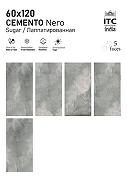 Керамогранит ITC Ceramic CEMENTO Nero Sugar Серый Лаппатированный 60x120 см-4