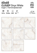 Керамогранит ITC Ceramic CLOUDY Onyx White Glossy Белый Полированный 60x60 см-4