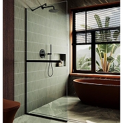 Душевая перегородка Maybah Glass MGD-720-6у 690x1950 в узком профиле Черный стекло прозрачное