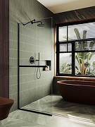 Душевая перегородка Maybah Glass MGD-720-6у 690x1950 в узком профиле Черный стекло прозрачное-1