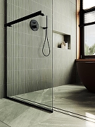 Душевая перегородка Maybah Glass MGD-720-6у 690x1950 в узком профиле Черный стекло прозрачное-5