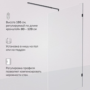 Душевая перегородка AM.PM X-Joy 120 W94WI-120-F1-BTE профиль Черный матовый стекло прозрачное-5