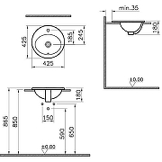 Раковина встраиваемая сверху Vitra S20 43 5466B003-0001 Белая-4