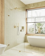 Душевая перегородка Maybah Glass MGD-270-3 990x1950 коннектор стена-стекло Золото стекло сатиновое-1