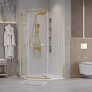 Душевой уголок Grossman Pragma 100х100 302.K33.03.1010.32.00 профиль Золото сатин стекло прозрачное-2
