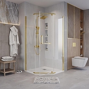 Душевой уголок Grossman Pragma 100х100 302.K33.03.1010.32.00 профиль Золото сатин стекло прозрачное-3