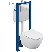 Комплект унитаза Cersanit Brasko Smart CO DPL EO Slim с сиденьем Микролифт и инсталляцией Vector 68304 с Белой клавишей смыва-1