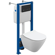 Комплект унитаза Cersanit City Smart CO DPL EO Slim с сиденьем Микролифт и инсталляцией Vector 68305 с клавишей смыва Черный матовый Хром-1