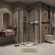 Душевой уголок Grossman Galaxy 100х100 300.K33.01.1010.21.02 профиль Черный матовый стекло шиншилла-7