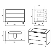 Тумба с раковиной Brevita Elche 100 УТ000023946 Серый кашемир Золото-7