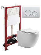 Унитаз с инсталляцией Orange CI07-100W+APB100 с сиденьем Микролифт и клавишей смыва Хром глянцевый