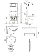 Унитаз с инсталляцией Agger ATI06100+APB244 с сиденьем Микролифт и Черной матовой клавишей смыва-8