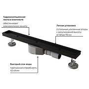 Душевой лоток RGW SDR-08B-70 21210870-014 с Черной матовой решеткой / под плитку-4