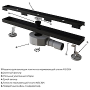Душевой лоток RGW SDR-08B-70 21210870-014 с Черной матовой решеткой / под плитку-5