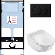 Комплект унитаза с инсталляцией Jacob Delafon Odeon Rive Gauche EDR103-BL с сиденьем Микролифт и Черной матовой клавишей смыва-1