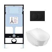 Комплект унитаза с инсталляцией Jacob Delafon Odeon Rive Gauche EDR103-BL с сиденьем Микролифт и Черной матовой клавишей смыва