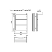 Водяной полотенцесушитель Azario Verona 400x600 П6 AZ04146P с полкой, нижнее/диагональное подключение, G 1/2 Хром-4