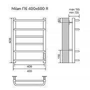 Электрический полотенцесушитель Azario Milan 400x600 П6 AZ90846 диммер справа Хром-5
