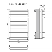 Электрический полотенцесушитель Azario Milan 500x800 П8 AZ90858B диммер справа Черный-5