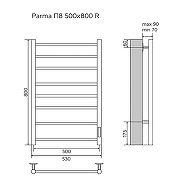 Электрический полотенцесушитель Azario Parma 500x800 П8 AZ10858 диммер справа Хром-5