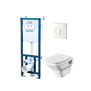 Комплект унитаза с инсталляцией Santek Лайн 1WH501729 с сиденьем Микролифт и клавишей смыва цвет Хром
