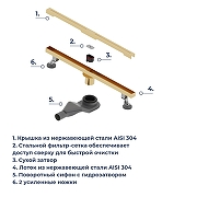 Душевой лоток RGW SDR 76215260-06 с решеткой цвет Золото BRUSH-3