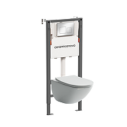 Унитаз с инсталляцией Ceramicanova Mono CN1905_121002CH цвет Белый с сиденьем Микролифт и клавишей смыва цвет Хром глянцевый
