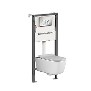 Унитаз с инсталляцией Ceramicanova New Day CN3005_121001CH цвет Белый с сиденьем Микролифт и клавишей смыва цвет Хром глянцевый
