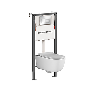 Унитаз с инсталляцией Ceramicanova New Day CN3005_121002CH цвет Белый с сиденьем Микролифт и клавишей смыва цвет Хром глянцевый