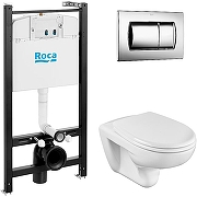 Комплект унитаза с инсталляцией Roca Mateo 893100010 с сиденьем Микролифт и клавишей смыва Хром-1