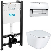 Комплект унитаза с инсталляцией Roca The Gap 893104100 с сиденьем Микролифт и клавишей смыва Хром-1